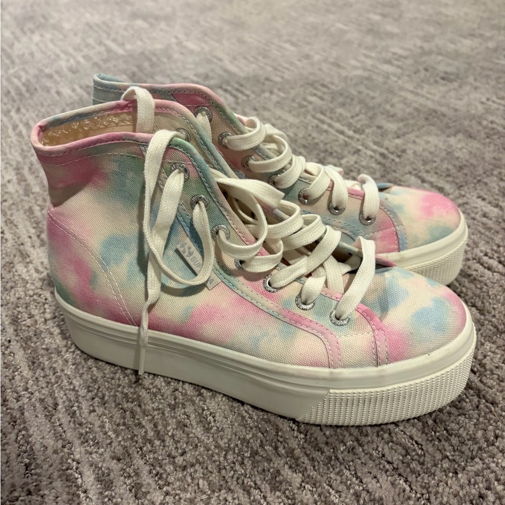 Superga Women's High-Top Sneakers in Pastel Pink, Blue, Cream Tie-Dye
